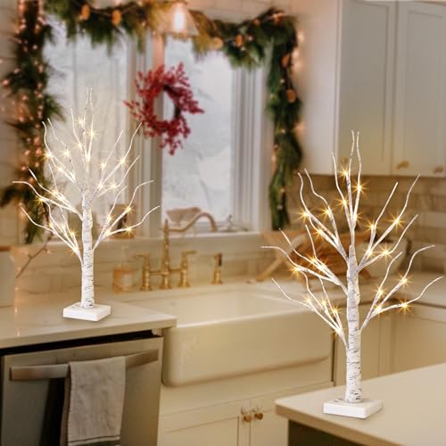 Vanthylit-White-Birch-Tree-with-LED-Lights-Set-of-2-LED-Tabletop-Tree-with-Timer-Christmas-Decorations-Lighted-Tree-for-Indoor-Mantel-Home-Decor-2-FT-24-LED Vanthylit White Birch Tree with LED Lights Set of 2 LED Tabletop Tree with Timer Christmas Decorations Lighted Tree for Indoor Mantel Home Decor 2 FT 24 LED