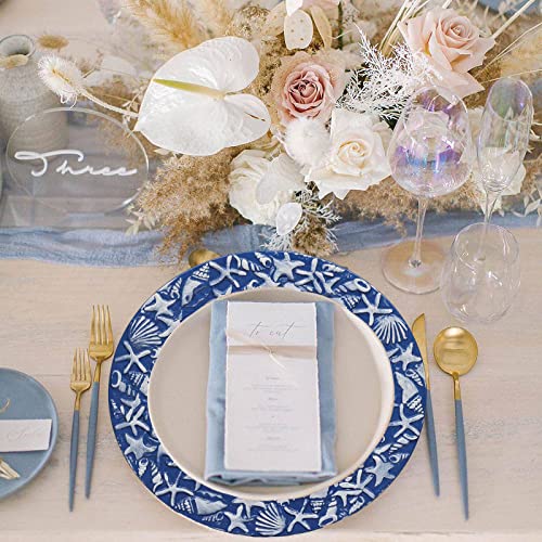 Spsyrine Baroque Navy Blue And White Charger Plates, Set Of 6 Plastic Chargers For Dinner Plates, 13" Ocean Style Nautical Beach Charger Plates, Round Chargers For Holiday Party, Wedding #TOP5