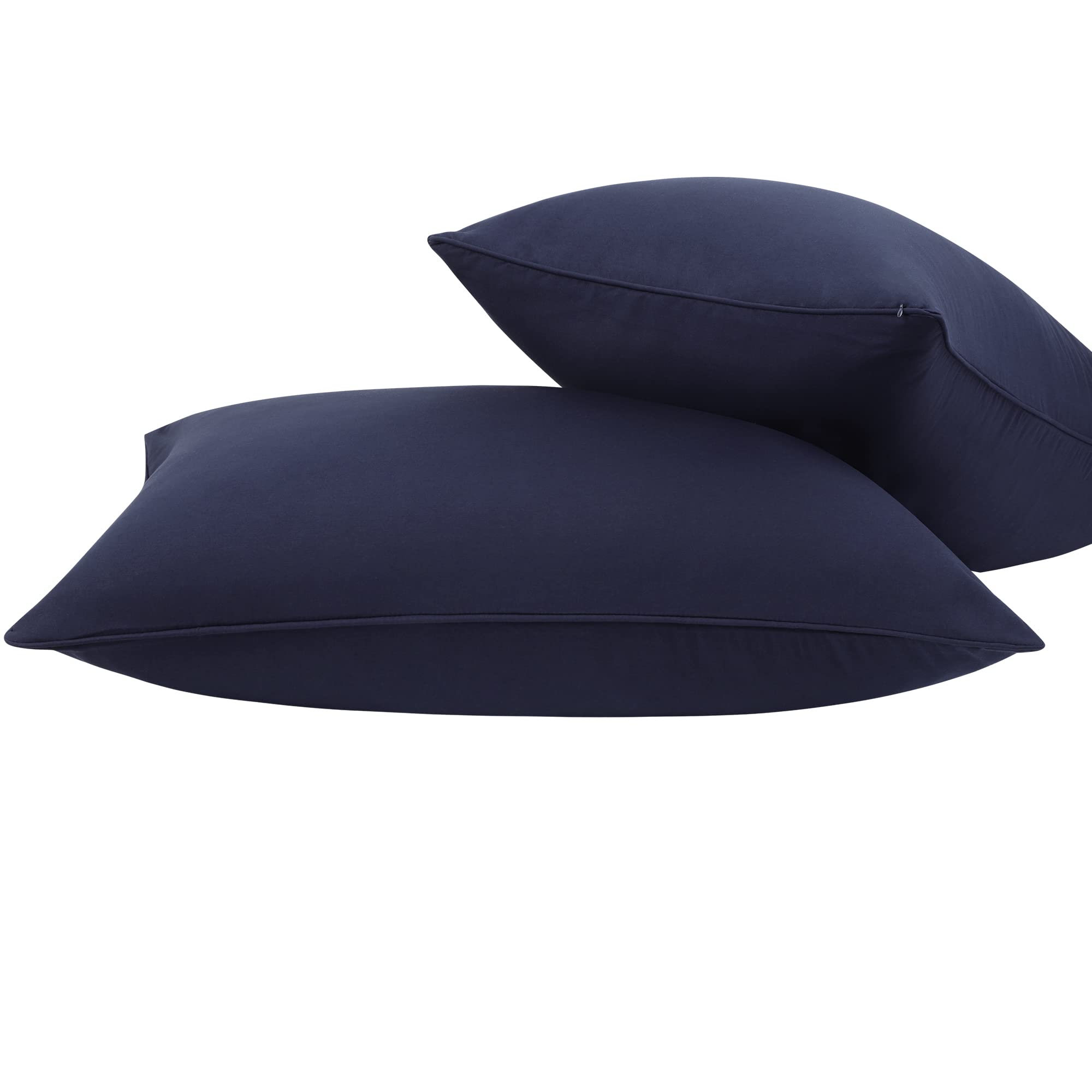 PiccoCasa Brushed Pillowcases with Roll Rim Set of 2, Soft Breathable Delicate Piping Pillow Covers with Zipper Closure Navy 50x75cm