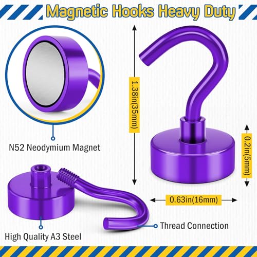 Image of FINDMAG 28 Pack Magnetic Hooks for Cruise Cabins, 30LB+ Purple Magnet Hooks