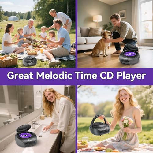 Gueray CD Player Tragbar Boombox Radio mit CD-Player CD Spieler mit Lautsprecher Display Unterstützung UKW-Radio Memory-Funktion PROG-Wiedergabe AUX-Wiedergabe Schwarz