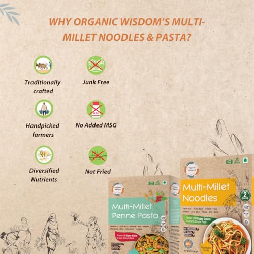 Image of Organic Wisdom - Back to Roots Multi Noodles & Pasta Combo | No Maida | Not Fried | No MSG | Sun-Dried | Protein & Fiber | Noodles 384g & Pasta 180g