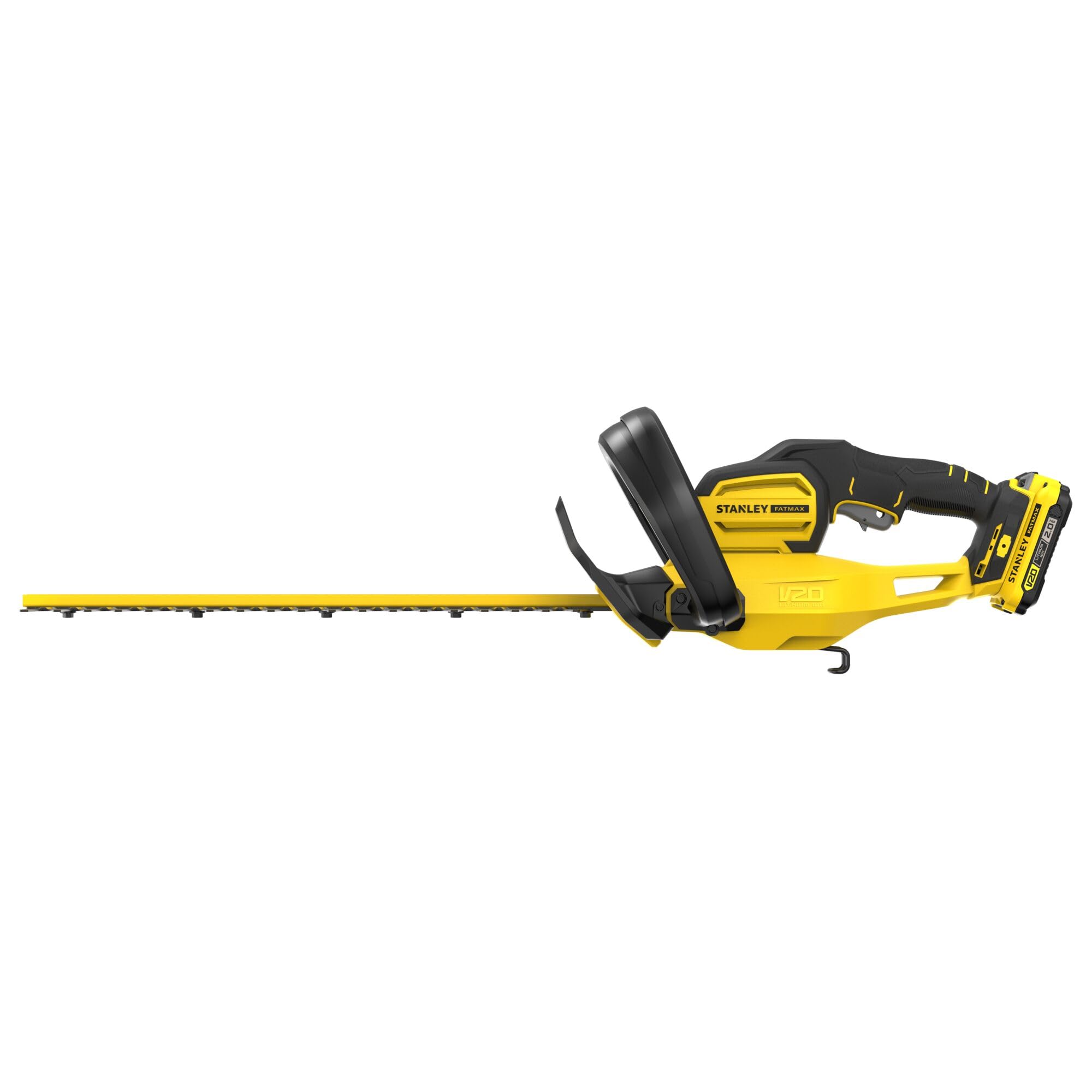 STANLEY FATMAX SFMCHT650D1-QW V20 - Cortasetos con batería (50 cm de Longitud de la Espada, Grosor de Corte de 19 mm, Mango de Planchado y Parada rápida, Incluye batería de 2,0 Ah y Cargador)