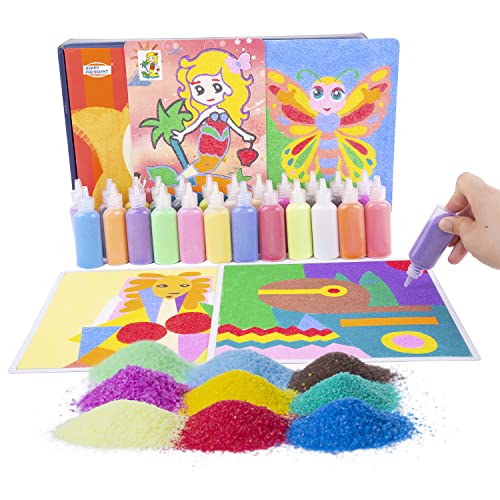 Manualidades de papel para niños, kit de arte de pintura de arena con 50 hojas de varias tarjetas de imágenes y 24 botellas de arenas coloridas para niños(Rojo 2) Cover