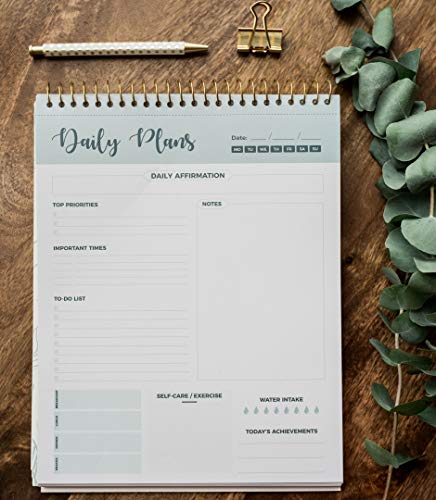 Spiral Daily Planner Agenda Notepad -100 Undated Tear-Off Sheets -Desk Notepad, Motivational Calendar, Organizer, Productivity Tracker, Organizing Goals, Task Planner, Ideas, Notes, to Do List 8.5x11