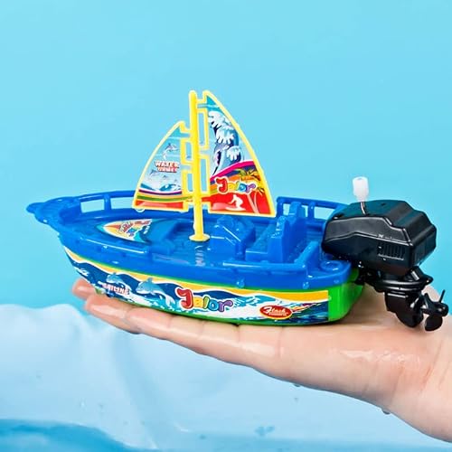 NEXTAKE Wind-up Boat Set - Pull & Go Amphibious Yacht, Jet Ski, Sailboat, Motorboat, Bath Toy for Kids (Sailing)