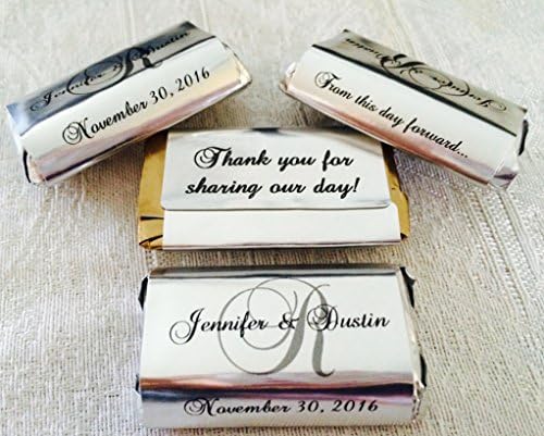 180 Silver FOIL Monogram Wedding Candy Wrappers/Stickers/Labels for Your Hershey Miniatures Chocolate Bars (Personalized Favors) for Any Party or ...