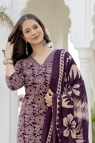 Image of Rangnavi Women's Pure Cotton Printed Straight Kurta with Pants and Dupatta Set | Ethnic Set | Suit Set | Kurta Set