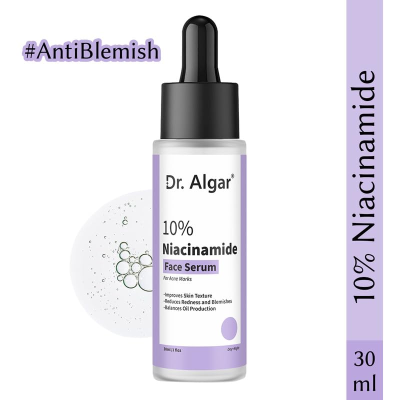 Image of Dr. Algar 10% Niacinamide Face Serum For Acne Marks Fades Blemishes & Dark Spots Oil Control Brightens & Evens Skin Tone All Skin Types For Women & Men