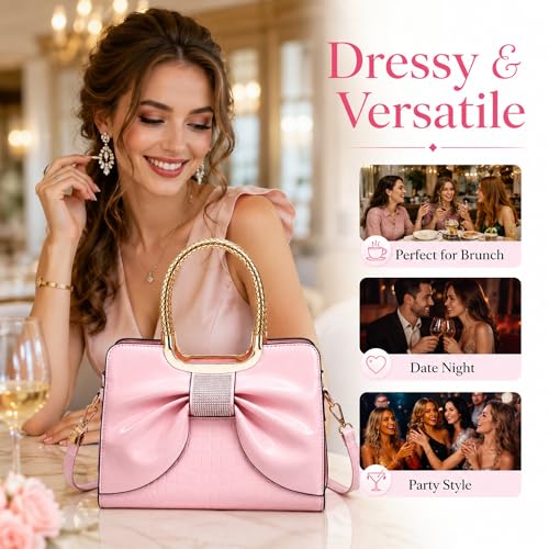 Shoulder Bags for Women, Retro Vegan Leather Handbags with Lock Closure, Y2K Vintage Purse Medium Structured Top-Handle Satchel for Work Travel Party (Pink) - image 8