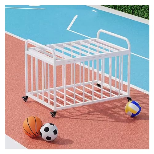 ローリング式屋外バスケットボール収納ラック カバー付き 大型ロック可能収納ボールカート 金属製縦型スポーツ用品オーガナイザーホルダー ホームジムガレージ用(White L(with Cover))