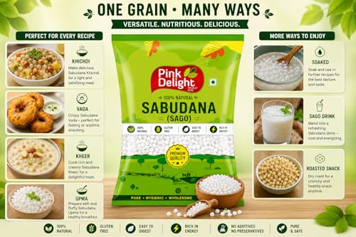 Image of Pink Delight Sabudana (Sago) 400 gm | Premium Sabudana Pearls for Khichdi, Vada & Kheer | 100% Natural Gluten Free Sago | Easy to Digest & Rich in Energy | Fast Friendly Food
