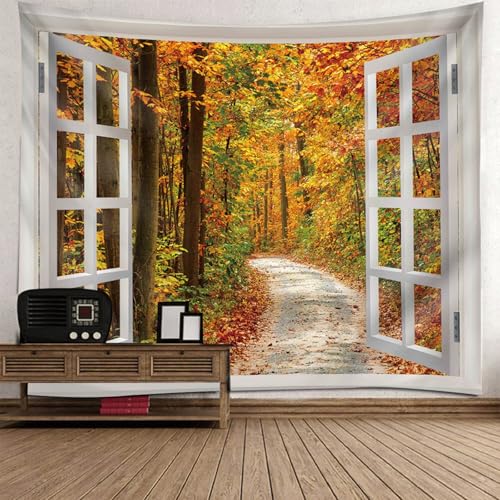 Tenture Murale Vue de la Fenêtre Forêt Automne pour Décoration Chambre Salon