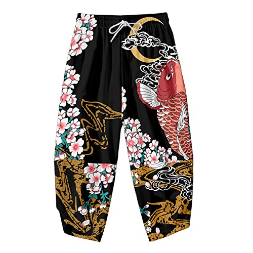 Image of DOSLAVIDA Men's Japanese Kimono Cardigan Suit Chinese Style Printed Jacket Pants Set Open Front Seven Sleeve Top & Shorts