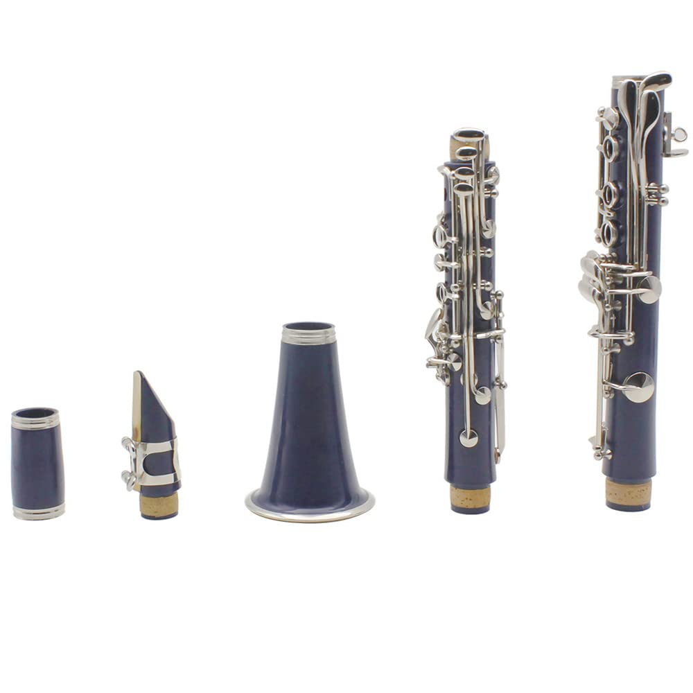 Klarinette ABS 17 Tonart bB Flach Sopran Binokularklarinette mit Reinigungstuch Handschuhe 10 Rohrblätter Schraubendreher Rohrblattetui Holzblasinstrument