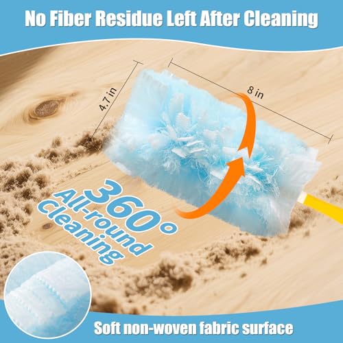 Image of 40 Count 360 Heavy Duty Duster Refills Compatible with Swiffer,Large Size-Extra Thick Disposable Electrostatic Duster Refill with 1 Retractable Handle(35-inch Length Fully expanded)
