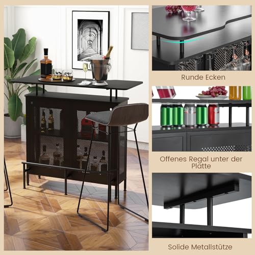 COSTWAY Bartisch Küche, Küchentheke mit Stauraum und Fußstütze, Theke Bar mit Metallrahmen, verstellbare Füße, 120 x 50 x 106,5 cm, schwarz, Rechteckig