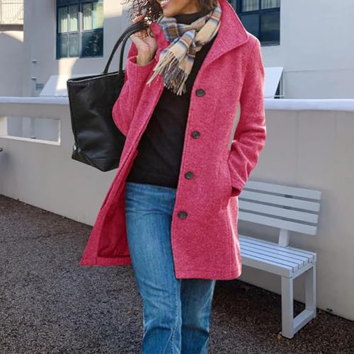 Long Pea Coats for Women Winter Stand Collar Single Breasted Wool Coat Casual Notch Lapel Single-Breasted Peacoat2