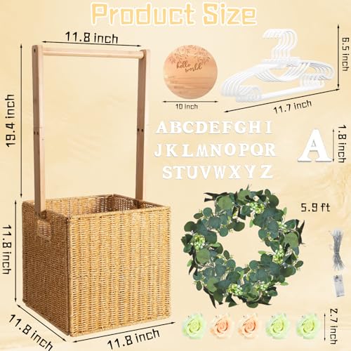 Image of Baby Shower Crate Closet, Large Hand-Woven Rattan Storage Crates with Handle, Baby Shower Gifts, Baby Welcome Box Nursery Basket for Newborn Boys Girls, Pregnancy Gifts for New Parents