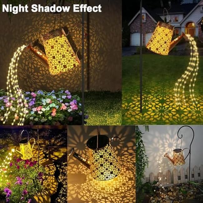 2 Pack Solar Watering Can Lights with Shepherd Hook,Solar Powered Watering Can Light, Waterproof Outdoor Garden Hanging Decoration(Classic).