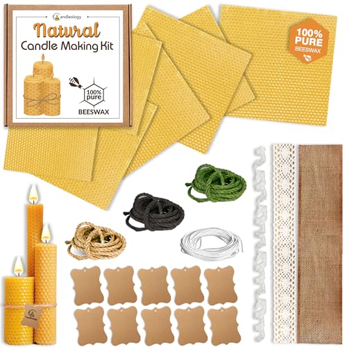 Beeswax DIY Candle Making Kit - Natural Candle Rolling Kit for Beginners with 7 Beeswax Sheets &...