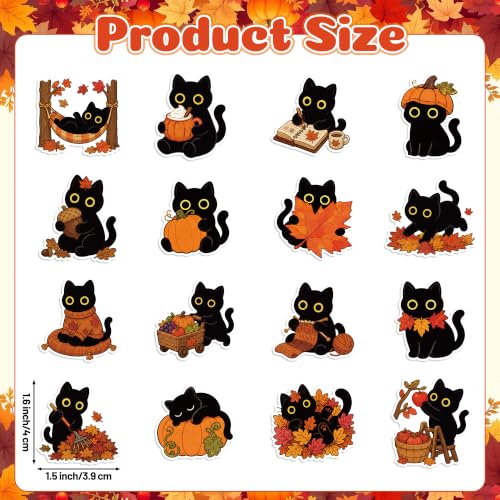 Image of Fall Pumpkin Cat Stickers, 1000Pcs Kawaii Black Cat Animal 2 Rolls