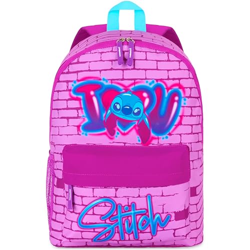 Disney Stitch Sac a Dos Fille Ado Cartables Scolaires pour Primaire Secondaire Voyages Sports Rentree Scolaire Cadeau Fille(Rose)