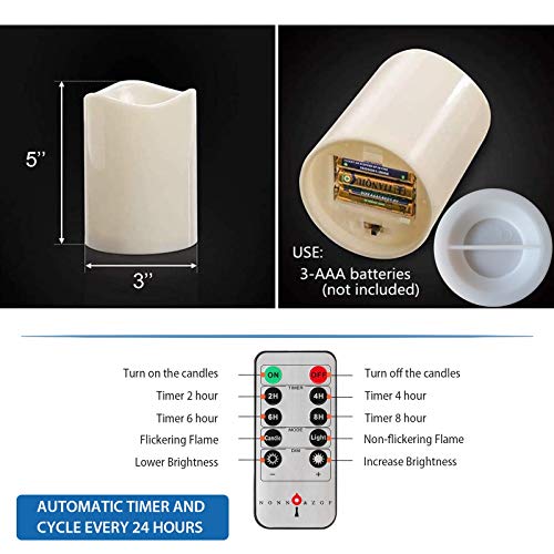 Image of NONNO&ZGF 3 X 5'' Outdoor Waterproof Flameless Candles, 3 Pack, Warm White LED Resin Rainproof Pillar Battery Candle with Remote Control /Timer