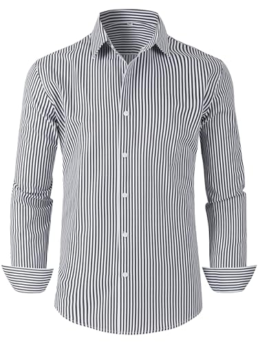 Grade 4 Wrinkle-Resistant Long Sleeve Striped Button-Down Shirt for Men Mens Dress Shirts2
