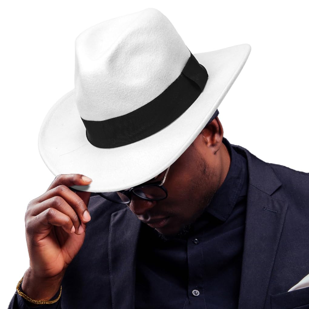 Ruphedy Sombreros Fedora para hombres y mujeres, sombrero de fieltro de ala ancha de lana de Panamá