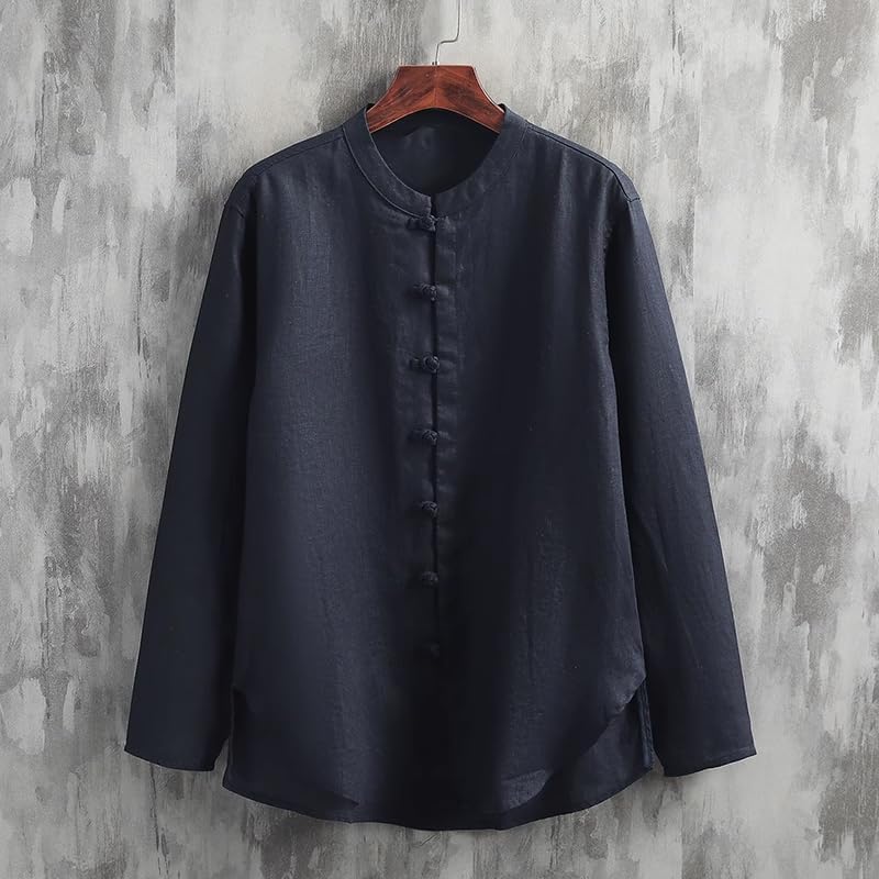 Men's Retro Shirt Chinese-Style Tang Suit Long-Sleeve Tops