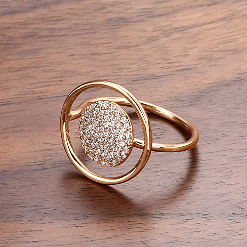 Unique Circle CZ Statement Ring for Women Girls Gold Plated Cubic Zirconia Promise Engagement Geometric Rings Comfort Fit Elegant Birthday Christmas Cocktail Party Jewelry Gift Size 84