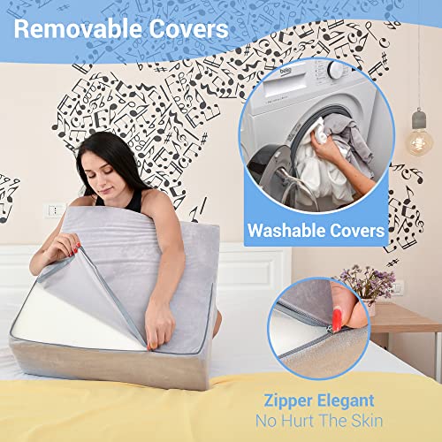 Bed Wedge Pillow Cooling Memory Foam Top – Elevated Support Cushion For Back & Neck Pain, Acid Reflux, Heartburn, Allergies & Snoring – Includes A Extra Ultra Soft White Washable Cover – 8 Inch Wedge #TOP7