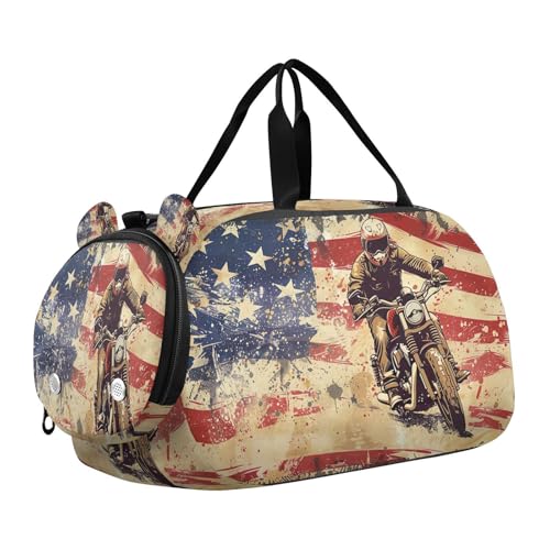 YETTASBIN Sport Travel Duffel Bag for Girls Boys, American Flag Large Waterproof Weekender Overnight Bag, Detachable Shoulder Strap Gym Bag with Shoe Compartment & Wet Pocket