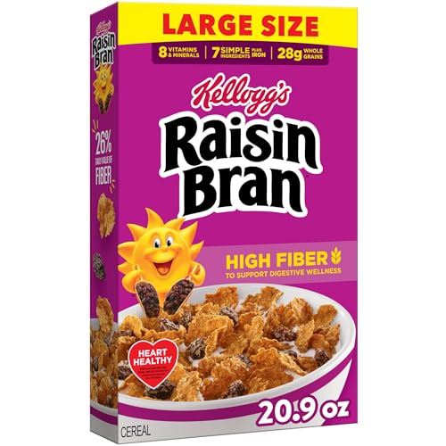 Kellogg’s Edible Cereal Straws Kellogg’s Raisin Bran Breakfast Cereal, High Fiber, 28g Whole Grain, Large Size, 20.9 oz
