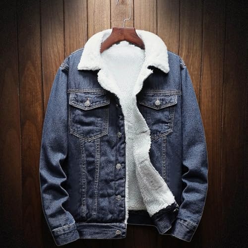 Denim Jackets for Men Plush Winter Botton Down Jacket Coats Lapel Regular Fitted Men Coat Long Sleeve Workout4