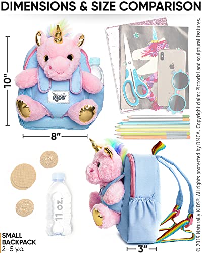 Naturally KIDS Small Unicorn Backpack - 3-4 Year Old Girl Gifts - Toddler Backpack for Girls Boy w Stuffed Animal - Toys for 3 Year Old Girls - w Pockets & Reflective Logo - Backpack w Pink Unicorn - Image 7