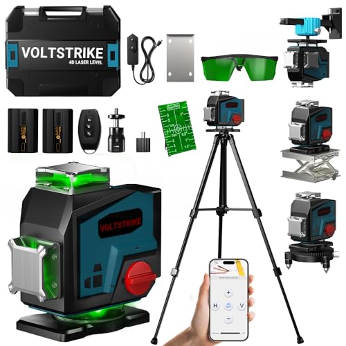 Niveau Laser Autonivelant 360° x 4, Laser Chantier Avec trépied, 4D 16 Lignes Lazer Niveaux Vert, 2 Batteries Lithium 5200mAh et Télécommande, Pour...