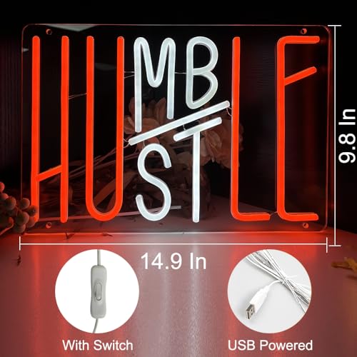Image of Hustle Neon Sign, Humble LED Neon Lights Party Decorations Hustle Humble Wall Art Led Neon Lights for Gym Room Man Cave Decor Gaming Room Kids Room Classroom