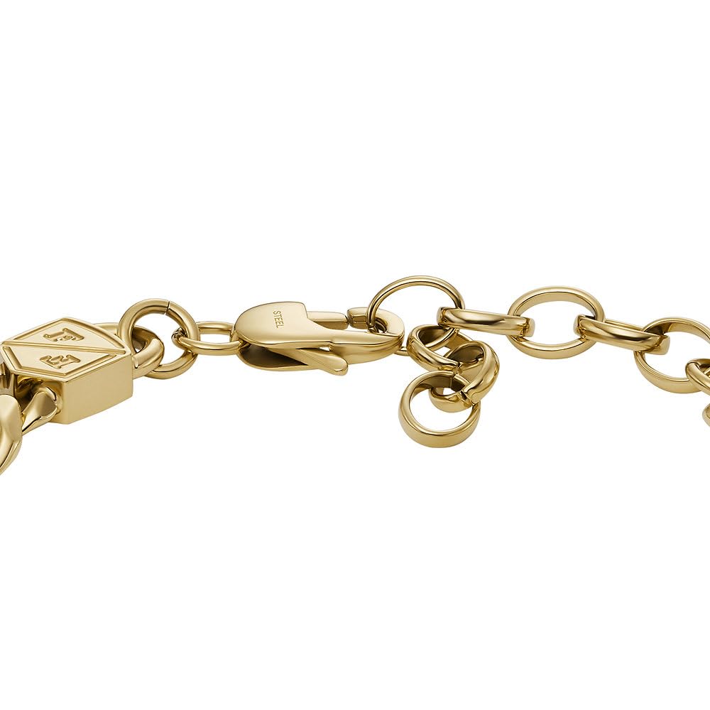 Fossil Bracciale da uomo in acciaio inossidabile tonalità oro con chiusura a moschettone