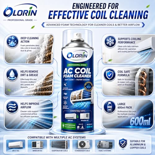 Image of Olorin AC Coil Foam Cleaner Spray 600ml | Deep-Cleaning Foam For Split & Window ACs | Removes Dirt, Dust & Grease From AC Coils | Improves Airflow & Cooling | Safe For Aluminium & Copper Coils