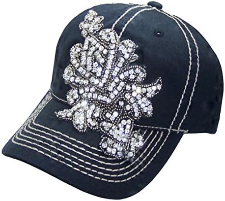 Women's Black Baseball Cap Major Bling Hat With Big Rhinestone Crystal Design