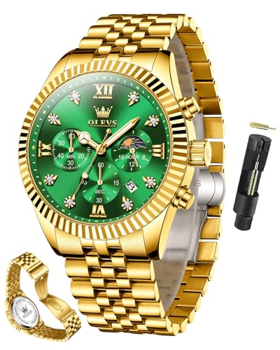 Image of OLEVS Watch for Men Analog Quartz Stainless Steel Moon Phase Calendar Chronograph Diamond Watches Waterproof Wrist Watch Luminous