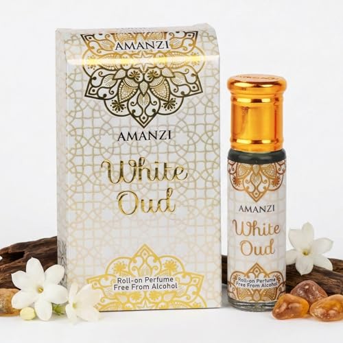 Image of AMANZI White Oud Attar Roll-On for Men & Women | Alcohol-Free, Long-Lasting Fragrance Oil | Floral, Woody & Amber Perfume | 6ml | Pack of 2