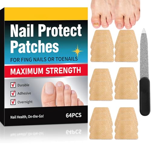 17-64Pcs Nail Fungus Patches, Nail Repair Patches for Toenails and Fingernails, Soft and Breathable Overnight Treatment for Discolored or Brittle Nails, Ingrown Toe Nail Remover,Travel-Friendly Nail Care Solution (Yellow（64pcs）)