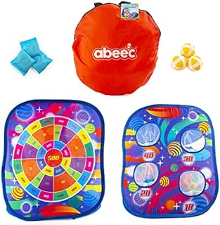 abeec Bean Bag Toss Game - Outdoor Toys For Kids - Contains 2-In-1 Target Game Board, 3 x Hook & Loop Balls & 3 x Bean Bags - Garden Games for Kids - Cornhole Game