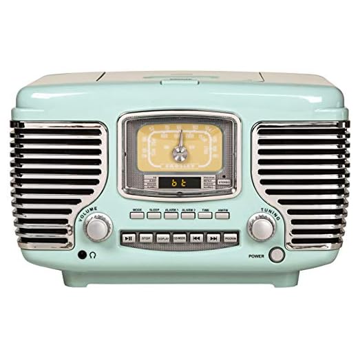 Crosley CR612B-AB Corsair Tabletop AM/FM Bluetooth Radio with CD Player and Dual Alarm Clock, Aqua Blue