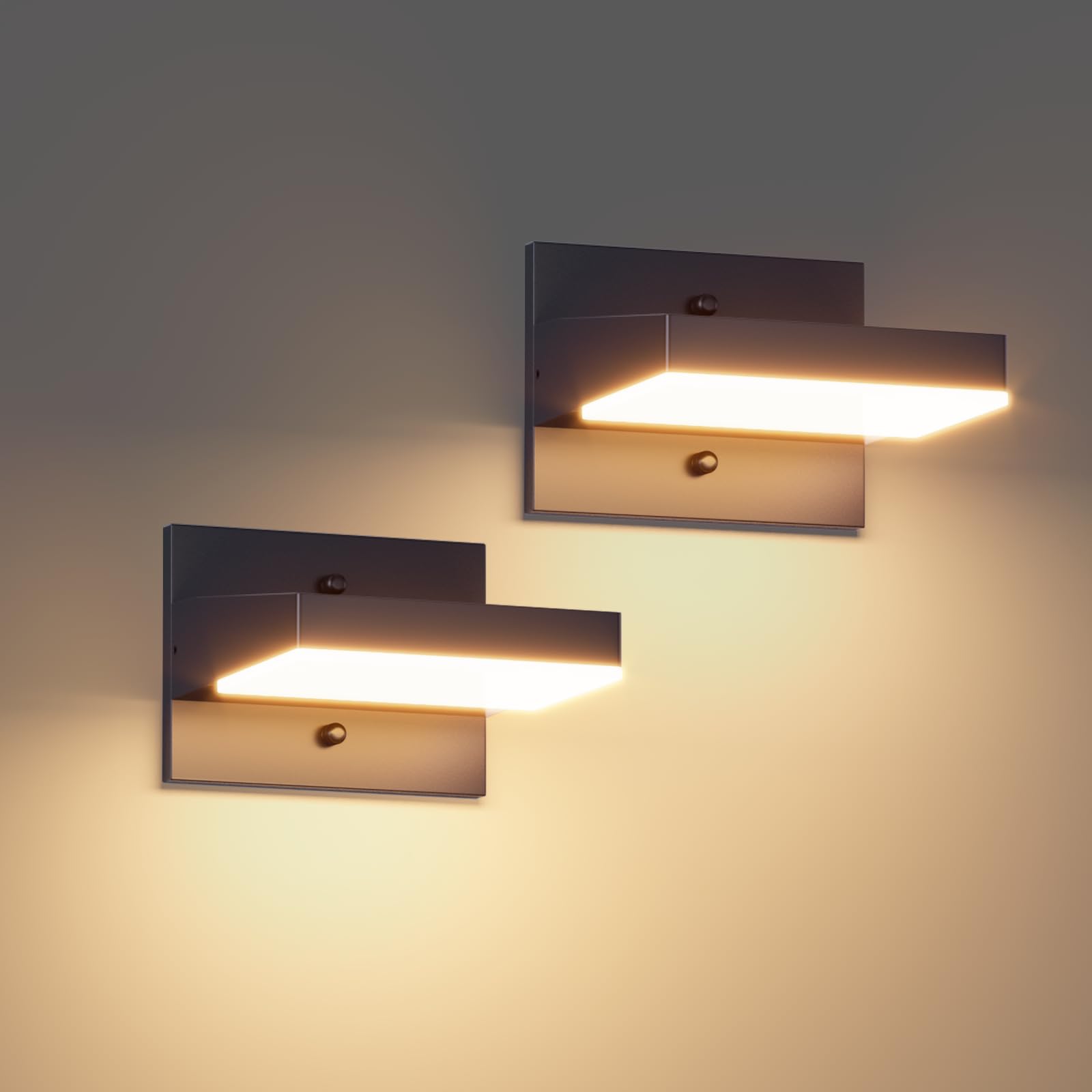 Aipsun 24W LED Lámpara de Pared Interior/Exterior,2PCS Aplique de Pared con panel LED giratorio, Apliques IP65 impermeable, Lámparas de Pared Blanco cálido 3000K,Antracita