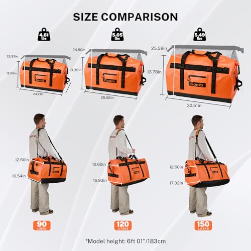Gonex Waterproof Duffel Bag, 90L Heavy Duty Dry Duffle Bag with Reinforced Thickened Bottom, 3-in-1 Convertible Large Travel Backpack for Kayaking, Motorcycle, Camping & Boating, Orange - Image 4