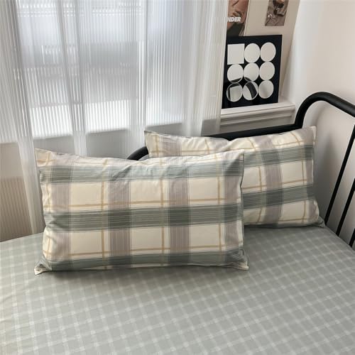 Image of VM VOUGEMARKET Plaid Bedding Set King 100% Cotton Green Grid Duvet Cover Set,Modern Men Boy's Comforter Cover with Zipper Closure-King